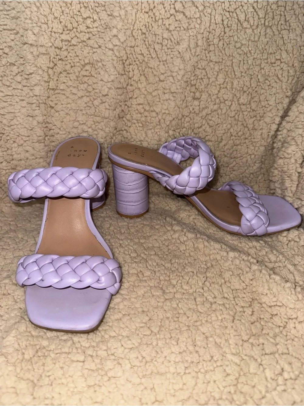 A New Day Lilac Braided Double-Strap Block Heel Sandals - Women